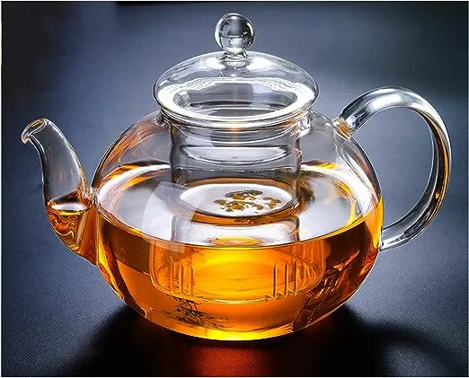 Glass Teapot Stovetop Safe, 20.3oz/600ml Clear Teapot with Removable Infuser, Loose Leaf and Blooming Tea Maker