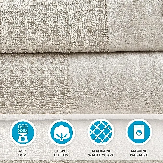 Madison Park Spa Waffle 100% Cotton Luxurious Towel Set, Premium Texture Waffle Weave, Highly Absorbent, Quick Dry, Hotel & Spa Quality Wash Clothes for Bathroom, Assorted Sizes, Taupe 6 Piece