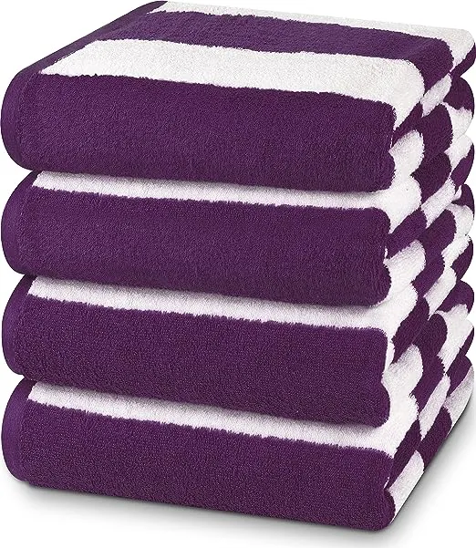 Utopia Towels [4 Pack Cabana Stripe Beach Towel, (30 x 60 Inches) Oversized 100% Ring Spun Cotton Pool Towels, Highly Absorbent Quick Dry Bath Towels for Bathroom, and Swim Towel (Plum)