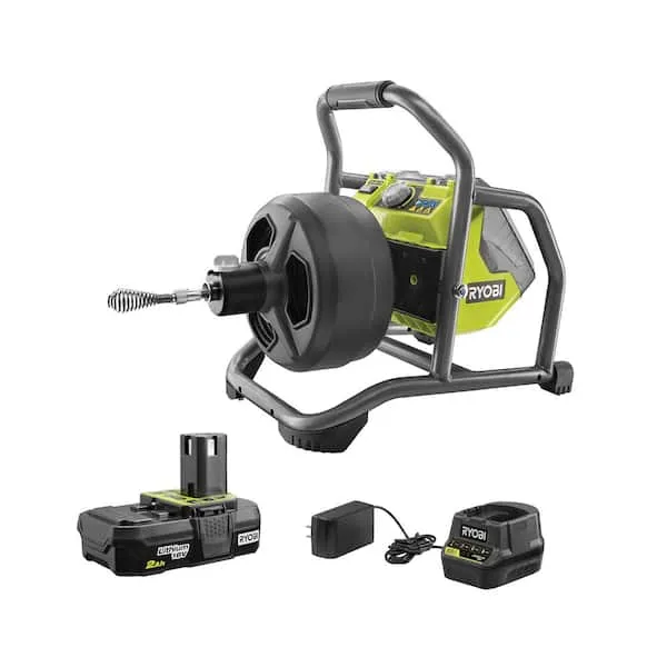 Ryobi P4003K 18-Volt ONE+ Hybrid Drain Auger Kit with 50 ft. Cable 2 Ah Battery 18-Volt Charger and Accessories