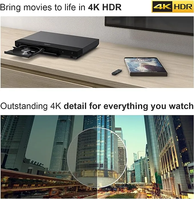 Lecteur DVD Blu-Ray Home Cinéma 3D avec mise à l'échelle 4K de Sony avec Wi-Fi, comprend un câble HDMI, une télécommande officielle Sony et un chiffon