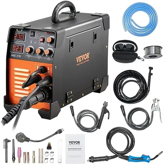 VEVOR MIG Welder, 3 in 1 270 Amp Welding Machine, 110 220V MIG Lift TIG Arc Welder, Portable Lift TIG Welder ARC Welder with IGBT DC Inverter, LCD Digital Display, Welder Torch and Welding Wire