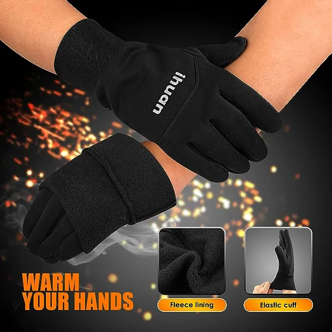 ihuan Winter Gloves for Men Women-Waterproof Running Cycling Glove for Cold Weather, Thermal Warm Windproof Gloves Touch Screen Finger for Skiing