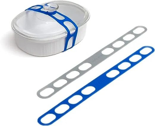 Lid Latch the reusable universal lid securing strap for crockpots, casserole dishes, pots, pans and more. Make it easy to transport your favorite dishes with one simple strap. (Polybag Red/Grey)