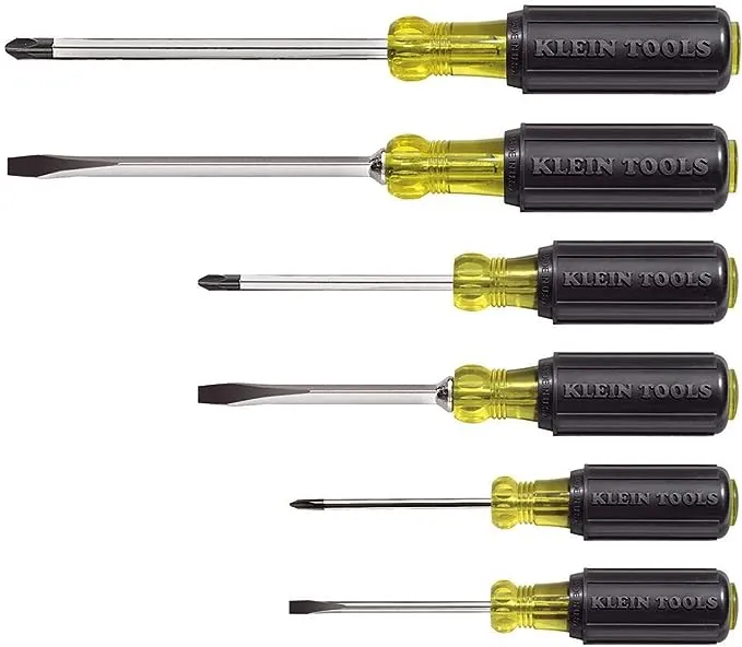 Klein Tools 85074 Screwdriver Set 6-Piece Includes 3 All-Purpose Flathead, 3 Phillips, Made in USA, Cushion Grip Comfort, Precision Machined Screwdrivers