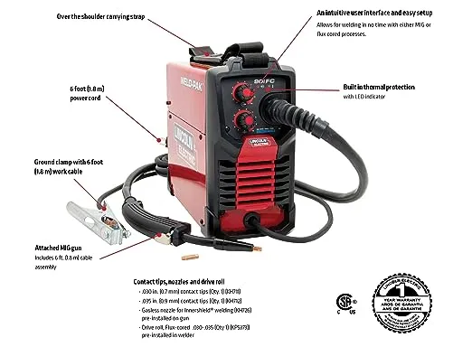 Lincoln Electric 90i FC Flux Core Wire Feed Weld-PAK Welder, 120V Welding Machine, Portable w/Shoulder Strap, Protective Metal Case, Best for Small Jobs, K5255-1