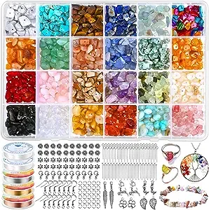 Cludoo Crystal Jewelry Making Kit with 24 Colors Crystal Beads Crystals for Jewelry Making Kit with Gemstone Beads,Jewelry Wire, Pendants, Earring Hooks Crystal Beads for Jewelry Making