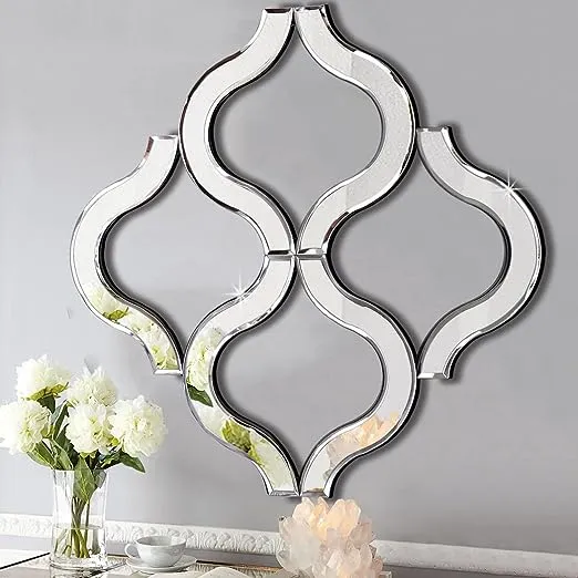 DMDFIRST Arc-Shaped Decorative Wall Mirror Silver Color 14.75”x14.75”, Exquisite Bevelled Gorgeous Glam Accent Decor Unique Modern Fashion Hand Craft Decor Chic Mirror