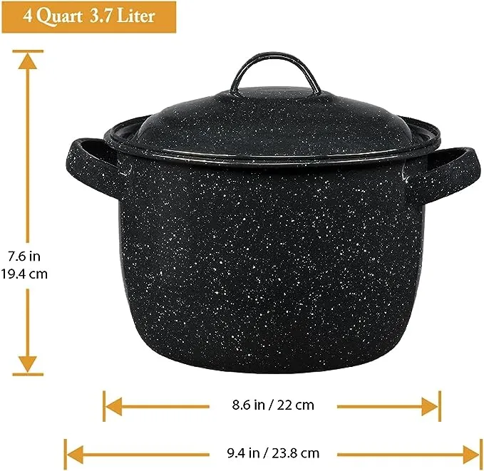 Granite Ware Enamel on Steel 4-Quart Bean/Stock Pot with lid, Speckled Black