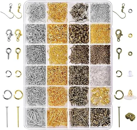 Paxcoo 2880 Pcs Jewelry Making Findings Supplies Kit with Open Jump Rings, Lobster Clasps, Crimp Beads, Screw Eye Pins, Head Pins, Earing Hooks and Earing Backs