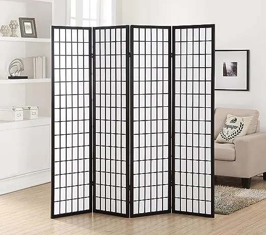 Roundhill Furniture 4 Panel Oriental Shoji Screen Room Divider, Black