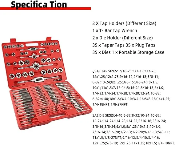 WAKUKA 110 Piece Tap and Die Set（SAE&METRIC）Threading Tool Set With Storage Case | Metric Tap and Die Set | Rethreading Kit | Tap Set | Tap and Die Kit