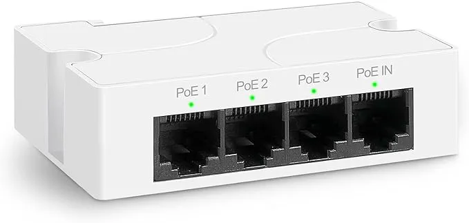 YuanLey 4 Port PoE Extender with 3 PoE Out, IEEE 8023afat Mini 4 Channel PoE Repeater 100Mbps, Wall and DIN Rail Mount Passthrough PoE