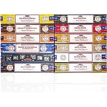 Satya Incense Sticks Variety Pack of 12 Randomly Selected Fragrances and Incense Stick Holder Bundle Total 180 Sticks