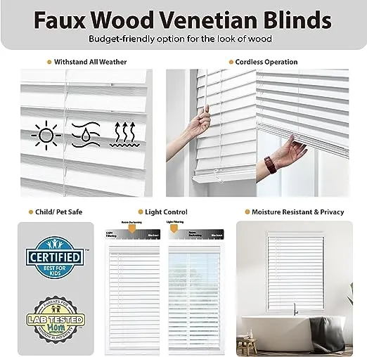 DEZ Furnishings Cordless 2" Faux Wood Blind