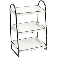 Heavily Distressed White 3-Tier Metal Tray with Black Frame & Rim