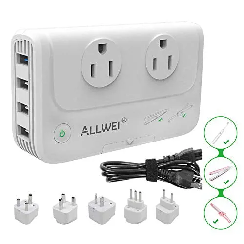 ALLWEI International Travel Adapter 220V to 110V Power Voltage Converter for Hair Straightener/Curling Iron, Universal Power Plug Adapter UK, US, AU, EU, IT, India …