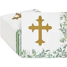 100 Pack Cross Napkins for Baptism, First Communion, Christening Decorations (6.5 x 6.5 in)