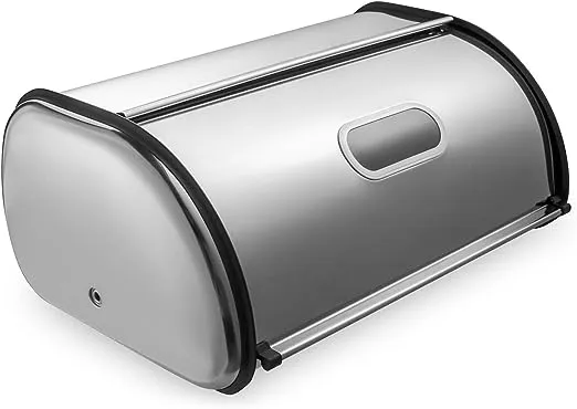 Deppon Bread Box for Kitchen Counter Matte Stainless Steel Bread Storage Bin Container with Roll Up Lid Fingerprint Proof Large Capacity Holds