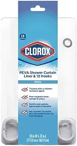 Clorox 70 in. H x 72 in. W White Shower Curtain w/Hooks Peva