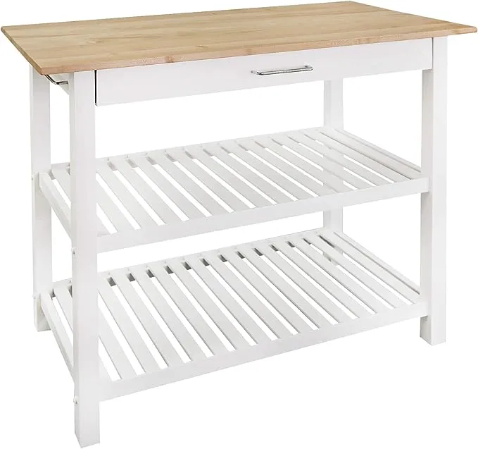 Casual Home Kitchen Island with Solid American Cherry Top, White & Cherry Natural