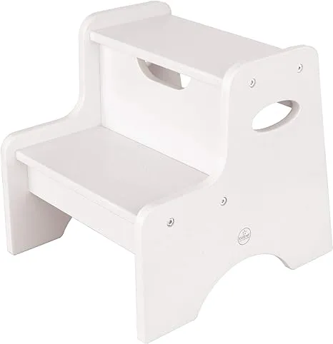 KidKraft Wooden Two-Step Children's Stool with Handles - White, Gift for Ages 3-8