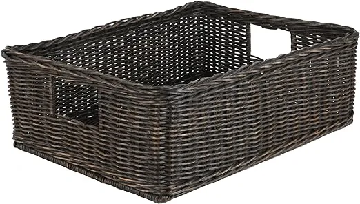 The Basket Lady Underbed Wicker Storage Box, Extra Large, 31 in L x 21 in W x 11 in H, Antique Walnut Brown