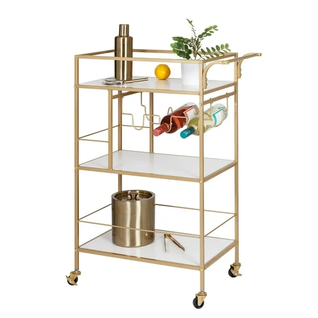 Honey-Can-Do 3-Tier Bar Cart, Gold/White