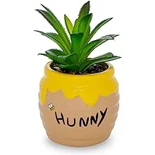 Silver Buffalo Disney Winnie The Pooh Hunny Pot 3-Inch Ceramic Mini Planter with Artificial Succulent | Small Flower Pot, Faux Indoor Plants for Desk Shelf, Home Decor Trinket Tray and Collectibles