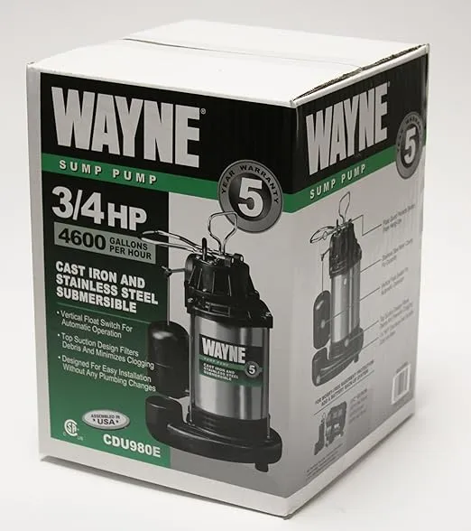 WAYNE CDU980E 3/4 HP Stainless Steel Sump Pump