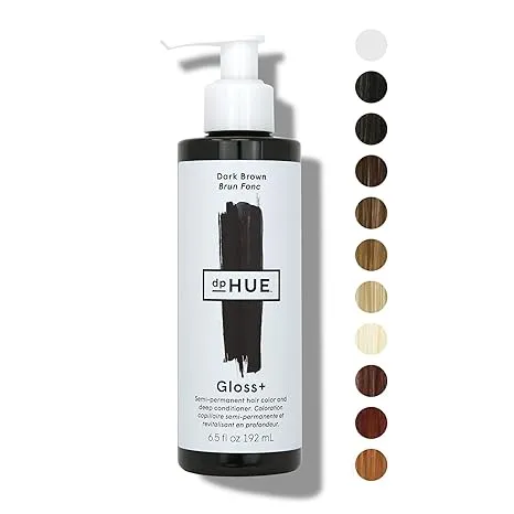 dpHUE Gloss+ Dark Brown Semi-Permanent Hair Color & Conditioner, 6.5 oz - Color Boost with Healthy Shine - Deep Conditioning Treatment - No Peroxide, Ammonia or Mixing - Gluten-Free, Vegan