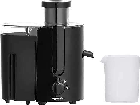 Amazon Basics Wide-Mouth, 2-Speed Centrifugal Juicer with Juice Jug and Pulp Container, Black