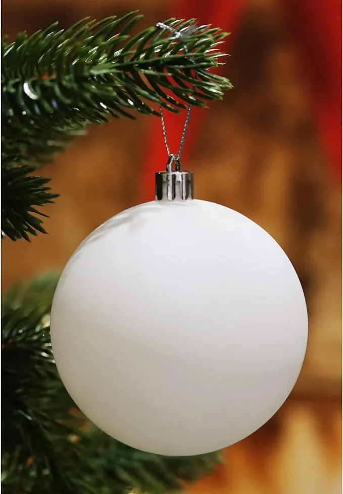 Sleetly 12pk White Matte Blank DIY Plastic Christmas Tree Ball Ornaments for Kids and Adults - Holiday Xmas Ornaments for Crafts, Painting, Drawing