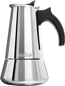 London Sip 10-Cup Stainless Steel Espresso Maker ,Silver