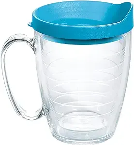 Tervis Clear & Colorful Lidded Made in USA Double Walled Insulated Tumbler Travel Cup Keeps Drinks Cold & Hot, 16oz Mug, Turquoise Lid