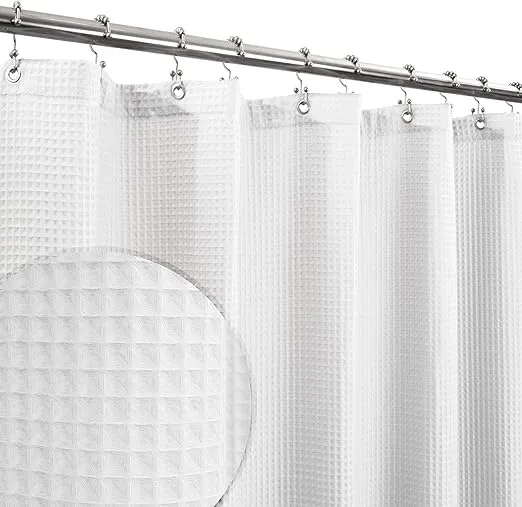 Barossa Design Cotton Blend Shower Curtain Honeycomb Waffle Weave, Soft & Hotel Spa, Washable, White, 72 x 72 inch