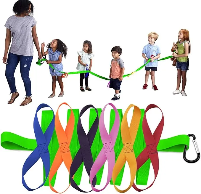 Lainrrew Walking Rope, Children Safety Walking Rope with 12 Colorful Handles Outdoor Safety Daycare Rope for Preschool Daycare Kindergarten School Kids Children (Fluorescent Green)