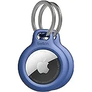 Belkin Apple AirTag Secure Holder with Key Ring, Durable Scratch Resistant Case With Open Face & Raised Edges, Protective AirTag Keychain Accessory for Pets, Luggage, Backpacks & More - 2-Pack Blue