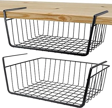 Undershelf Wire Storage Basket, Household Metal Hanging Bin Slides for Space Saving for Kitchen Pantry Bookshelf (Small, 2 PCS)