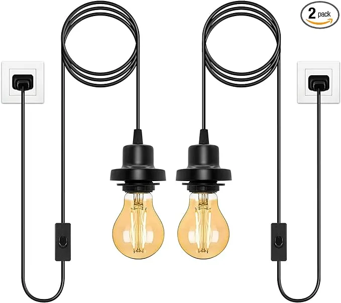 Industrial Cage Plug in Pendant Light, E26/E27 Vintage Hanging Light Kit,Black Metal Pendant lamp Fixture with 15FT Plug in Cord ON/Off Switch for Kitchen Farmhouse Bedroom Hallway (No Bulb)