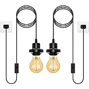 Industrial Cage Plug in Pendant Light, E26/E27 Vintage Hanging Light Kit,Black Metal Pendant lamp Fixture with 15FT Plug in Cord ON/Off Switch for Kitchen Farmhouse Bedroom Hallway (No Bulb)