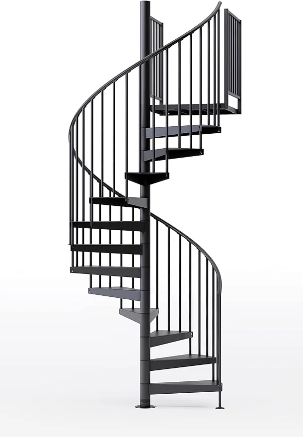 Mylen Stairs Condor Black Interior 60in Diameter, Fits Height 93.5in - 104.5in, 2 36in Tall Platform Rails Spiral Staircase Kit