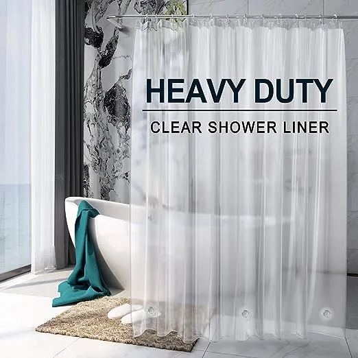 AmazerBath Heavy Duty Shower Curtain Liner 12 Gauge, 72 x 72 Inches Clear Shower Curtain Liner with 3 Clear Stones and 12 Grommet Holes, Weighted Plastic Shower Liner