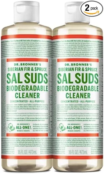 Dr. Bronner's - Sal Suds Biodegradable Cleaner (16 Ounce, 2-Pack) - All-Purpose Cleaner, Pine Cleaner for Floors, Laundry & Dishes, Concentrated, Cuts Grease & Dirt, Powerful Cleaner, Gentle