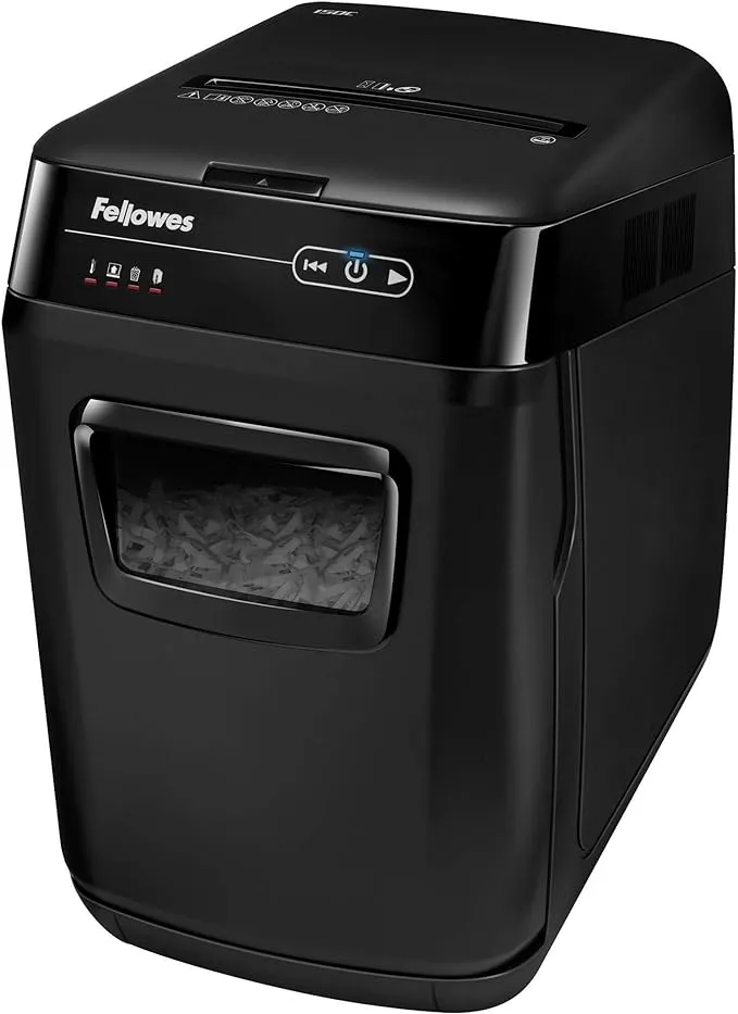 Fellowes AutoMax 150C 150-Sheet Cross-Cut Auto Feed Shredder with Jam Protection for Hands-Free Shredding (4680001), Black