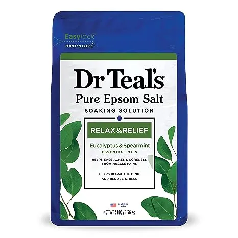 Dr Teal's Pure Epsom Salt Soak, Relax & Relief with Eucalyptus & Spearmint, 3lbs