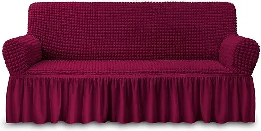 NICEEC Sofa Slipcover Brown Sofa Cover 1 Piece Easy Fitted Sofa Couch Cover Universal High Stretch Durable Furniture Protector with Skirt Country Style (3 Seater Chocolate Brown)