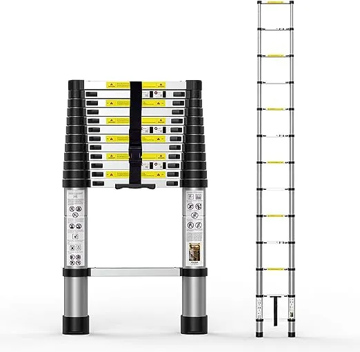 Telescoping Extension Ladder 12.5FT, Aluminum Telescopic Ladders with Carry Bag for Outdoor Indoor Use