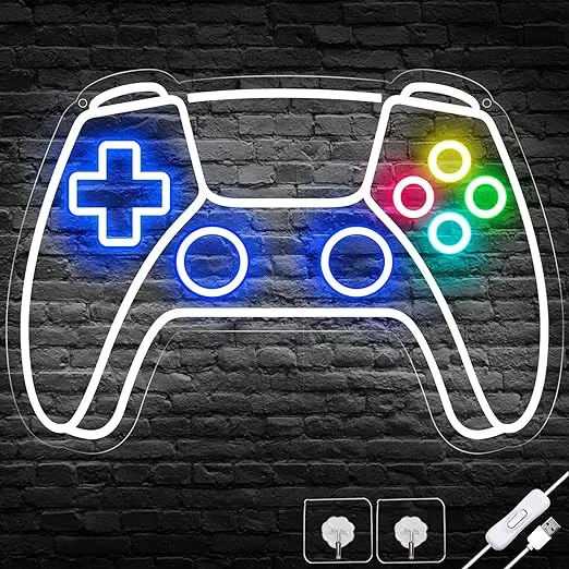 Gamer Neon Sign, Gamepad Shaped LED Neon Sign for Gamer Room Decor, Gaming Neon Sign for Boys Room Decor, Neon Gaming Sign for Gaming Wall Decor, USB Powered Gamer Gifts for Teens, Boys, Kids