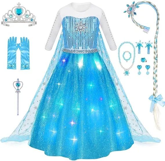 Meland Princess Dresses for Girls - Princess Costume with Long Cape for Girls Age 3-8 Year Old for Birthday Halloween Party